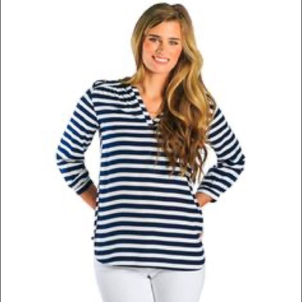 Escapada blue white stripe penny top